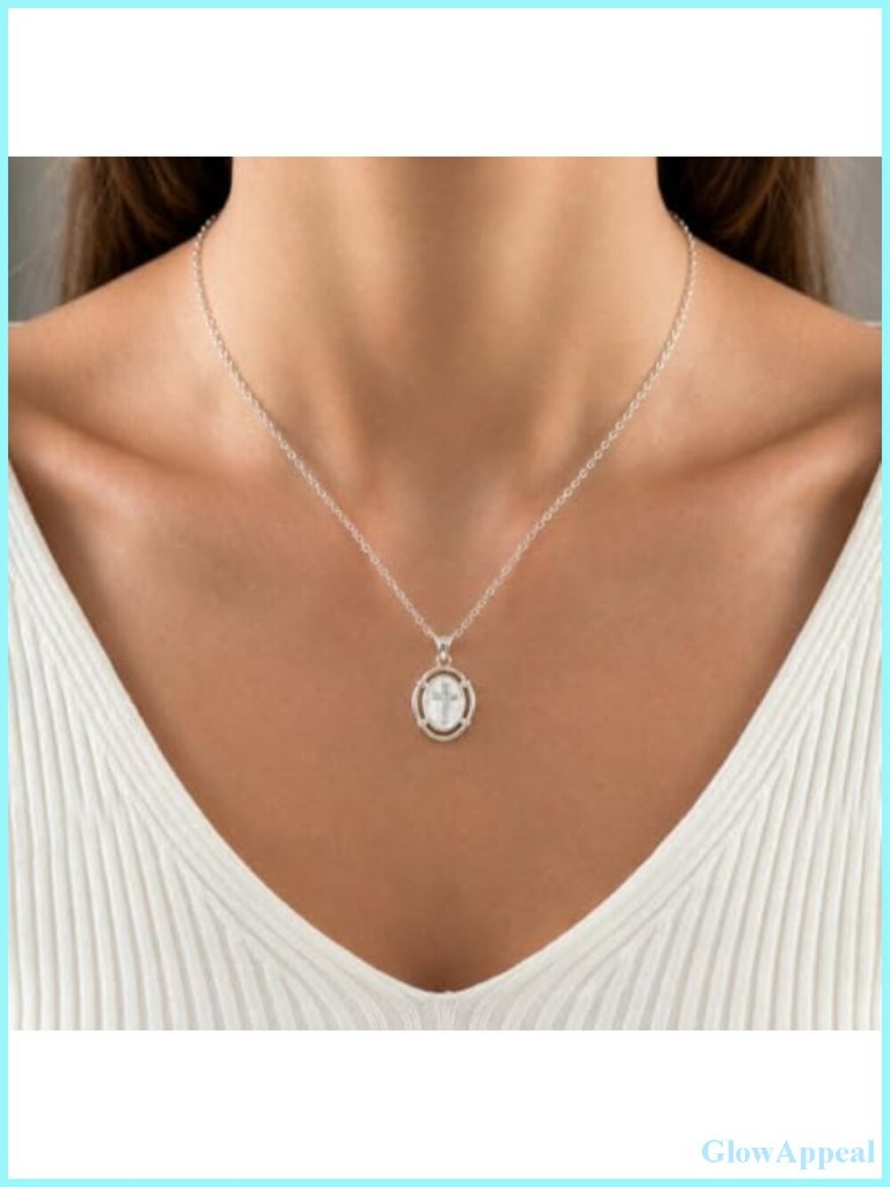 14K Gold Plated Sterling Silver Oval Cross Pendant Necklace for Women - Picture 3 of 6